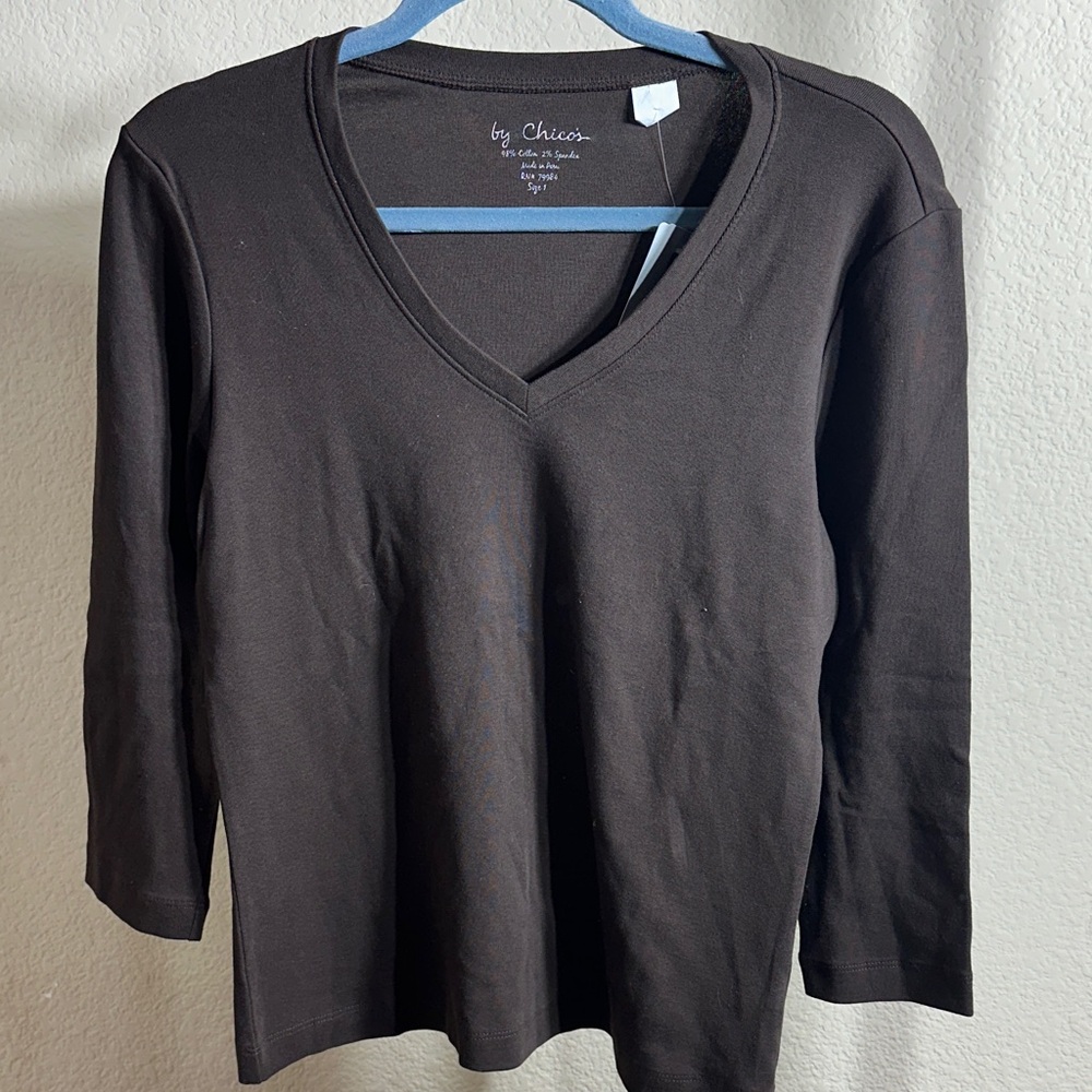 Chico's Classic Black V-Neck Long Sleeve Top